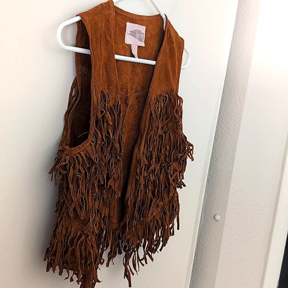 Forever 21 Womens Small Fringe Vest Brown Leather Y2K Western Boho Festival - Picture 2 of 7